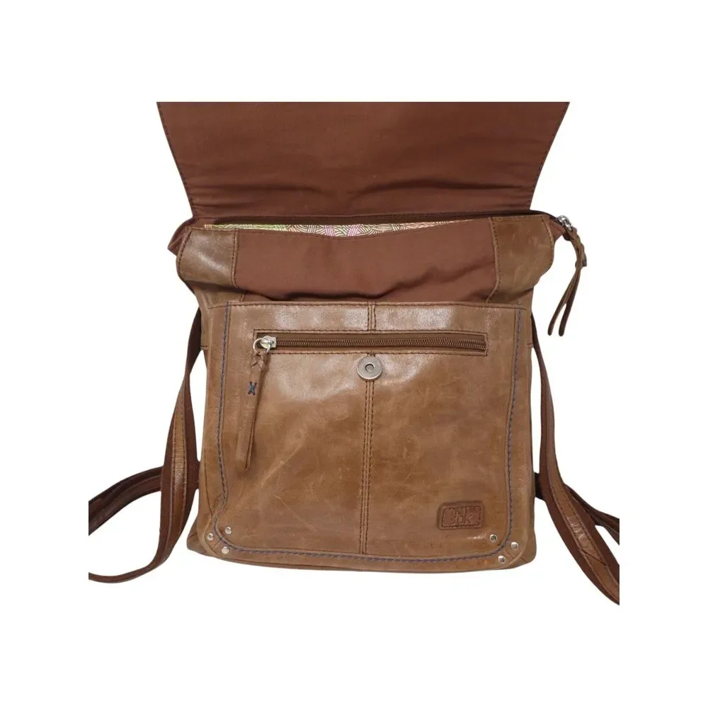 The Sak Ventura Brown Leather Convertible Backpack Messenger Bag Crossbody